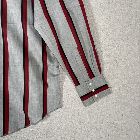 Vintage Wrangler Pearl Snap Shirt Men’s Size 16-34 Stripes Grey Red Cowboy Cut - Picture 10 of 10